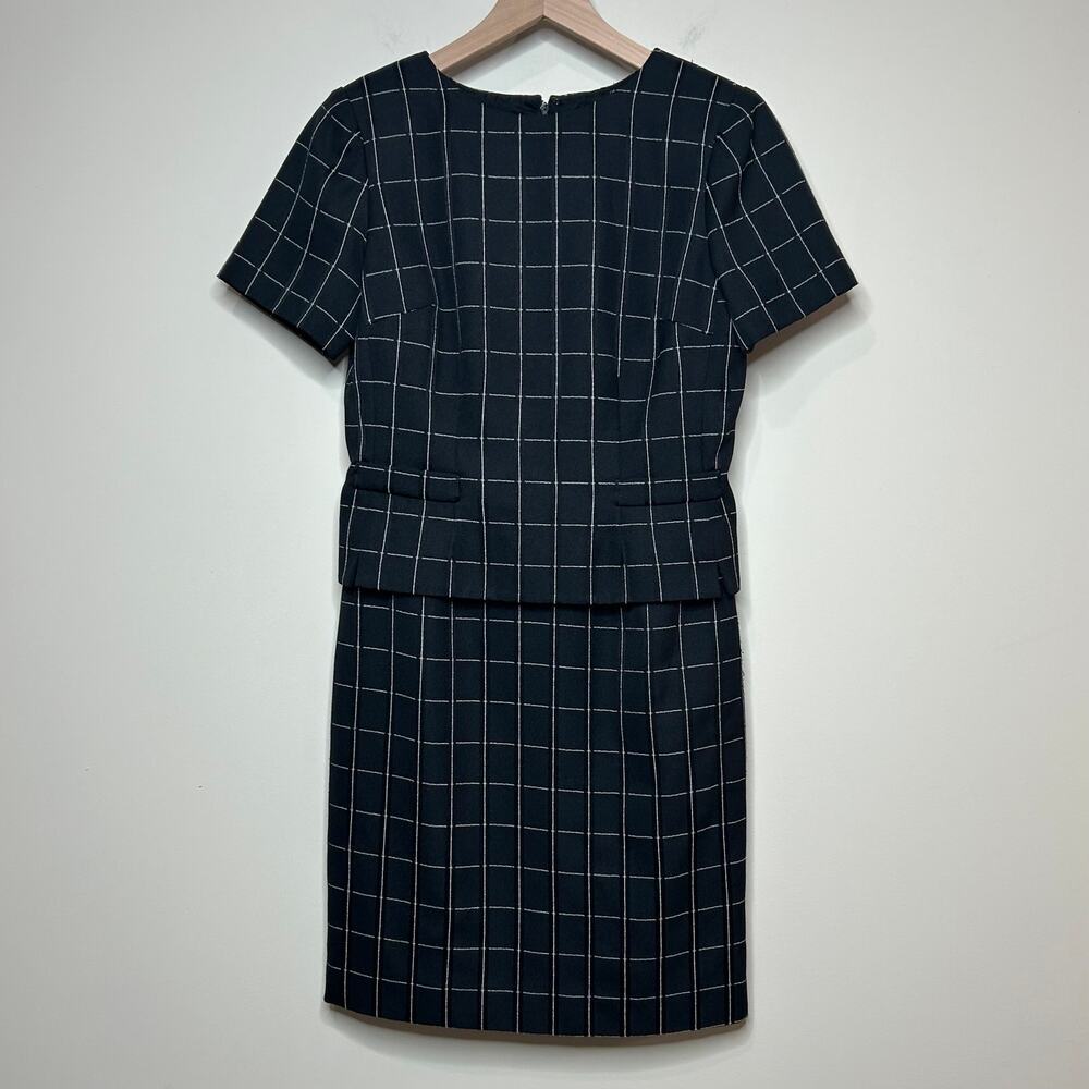 Talbots Petites Black Short Sleeve Dress Size 4P Vintage Grid Print
